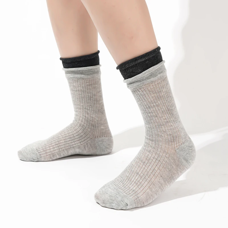 Women's Socks New Simple Solid Color Breathable Fake Two Pieces Fashoin Cotton Socks Striped Comfortable Autumn Middle Tube Sock - 2