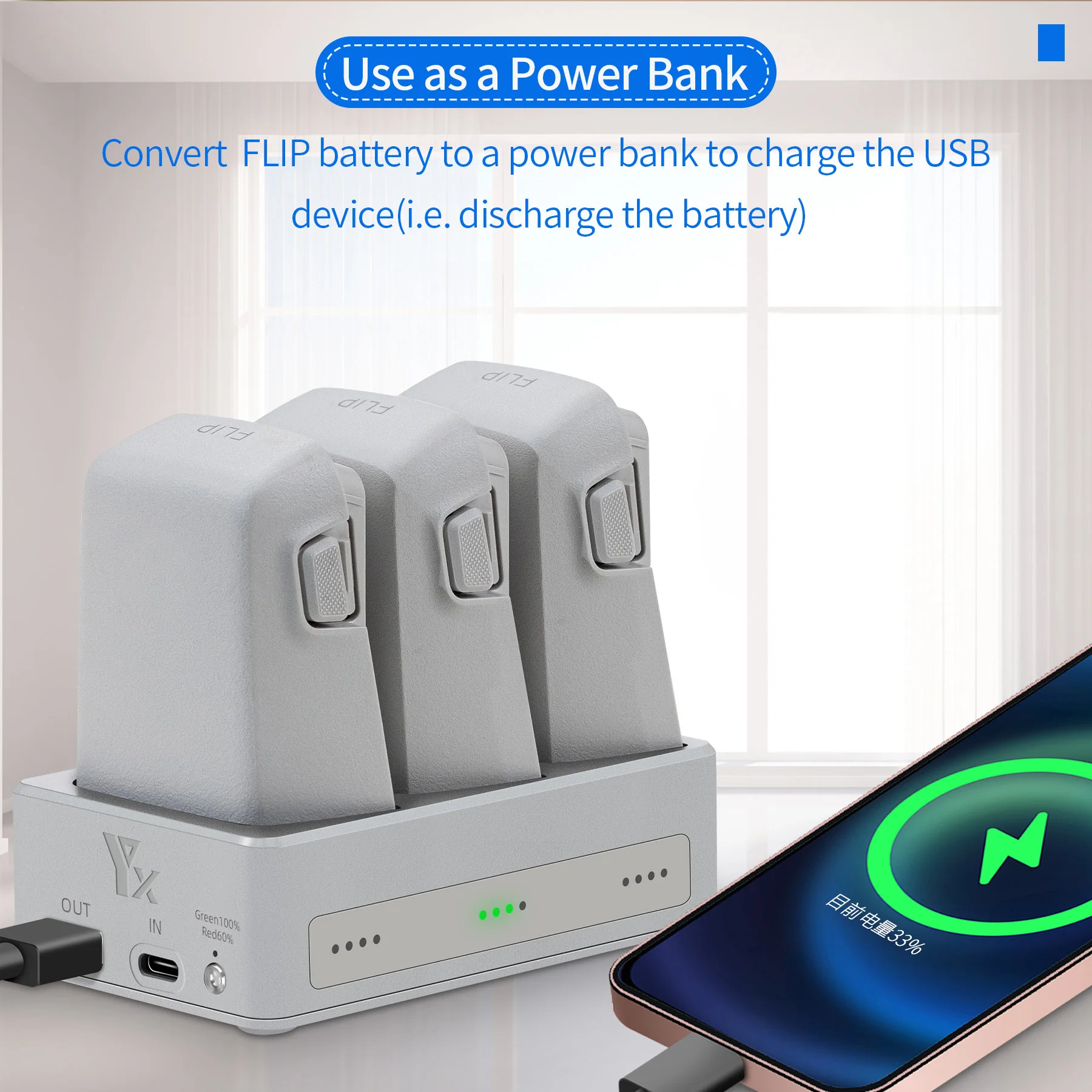 Chargeur Intelligent DJI Flip 3-en-1 Hub Batterie Rapide LED