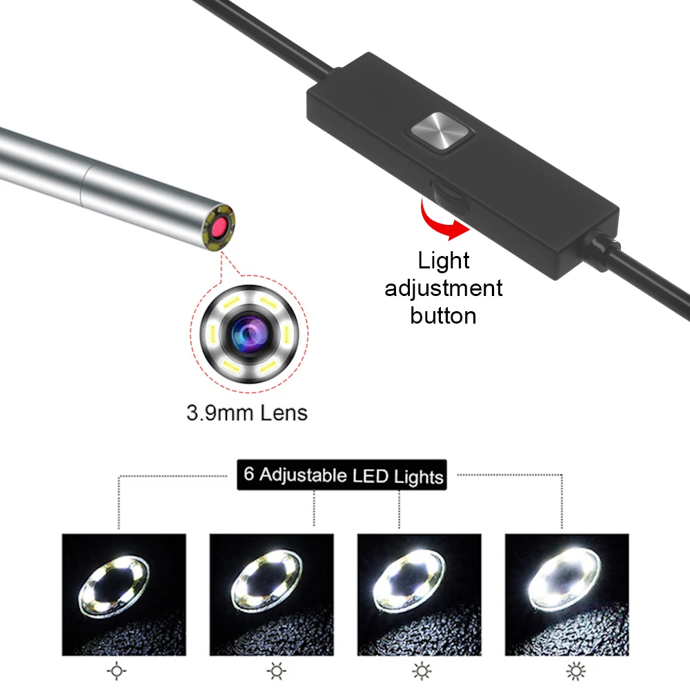 Dodosee 3.9mm HD Endoscope 3 in 1 Car Inspection Borescope 720p Mini Camera for Android Mac Windows Micro USB Type C 2