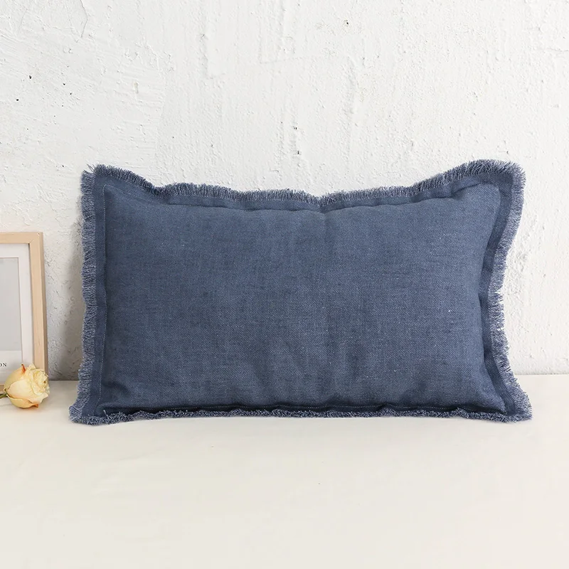 Faux Linen Cushion Covers with Tassels, Euro Flax Set, Decorative Throw Pillow Cover, Boho Shabby Chic Style, 45x45cm, 30x50cm,