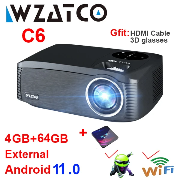 best 4k projector WZATCO C6 300inch Full HD 1920*1080P LED Projector Android 10.0 WIFI Smart Video Proyector Home Theater Cinema play Game Beamer ceiling projector Projectors