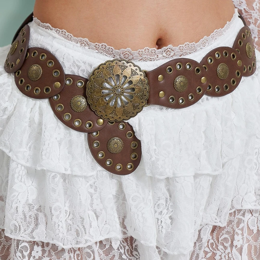 Neues Design Retro-Western-Cowboy-Gürtel Persönlichkeit runder hohler breiter Metallgürtel für Frauen