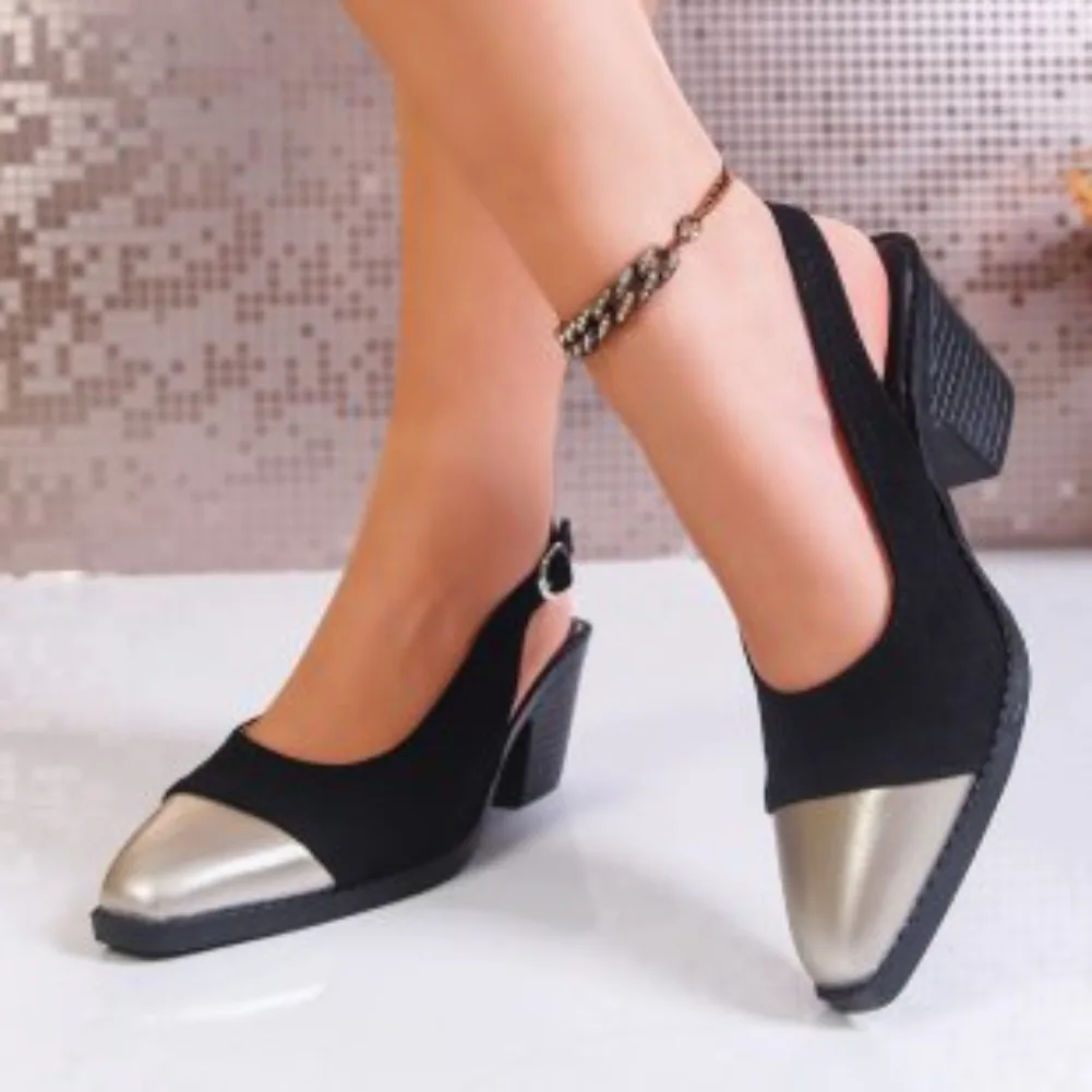 Women Square Head High Heels Summer New Fashion Brand Designer PU Leather Outdoor Slip-On Casual Office Women Sandals Zapatos