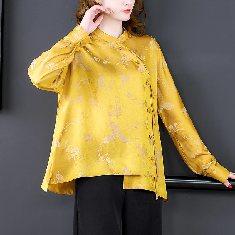 Bluelea silky jacquard blouse イエロー　レモン Silky jacquard blouse | Bluelea