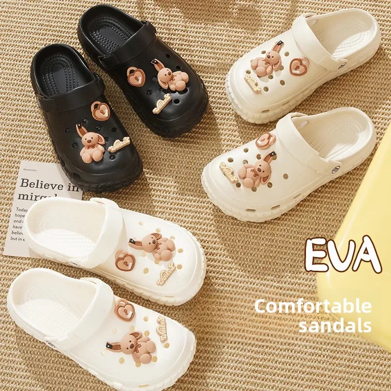 Women's Long Ear Bunny Clog Shoes Summer Outdoor Beachwear Thick Bottom Anti-slip Men's Sandals EVA Material Comfortable
