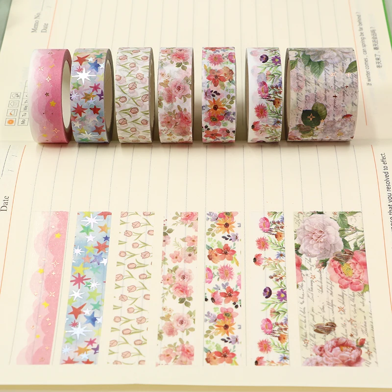 

10pcs/lot 15mm*10m Floral Rose Tulip Stars Stationery Decorative Washi Tape Scrapbooking MaskingTape stickers office supplies