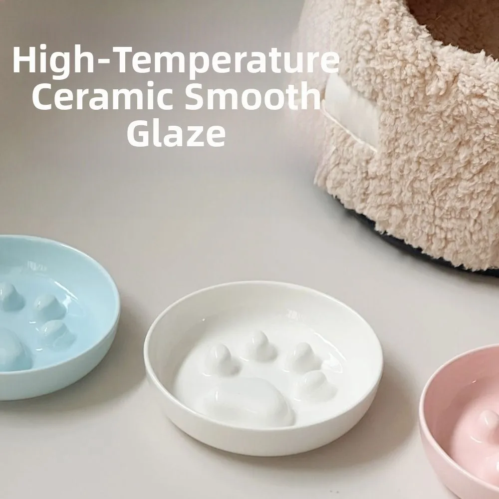 Ceramic Cat Food Water Bowl Non-Slip Anti-flip Cat Slow Food Bowl Anti-vomiting with Acrylic Stand Pet Feeder Bowl