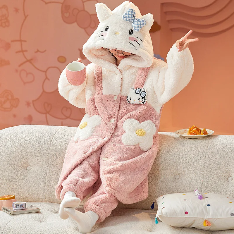 

Kawaii Sanrio Hello Kitty Anime Winter Warm Pajama Set Cute Sweet Kuromi My Melody Cartoon Comfort Loungewear Cloth Girls Gifts
