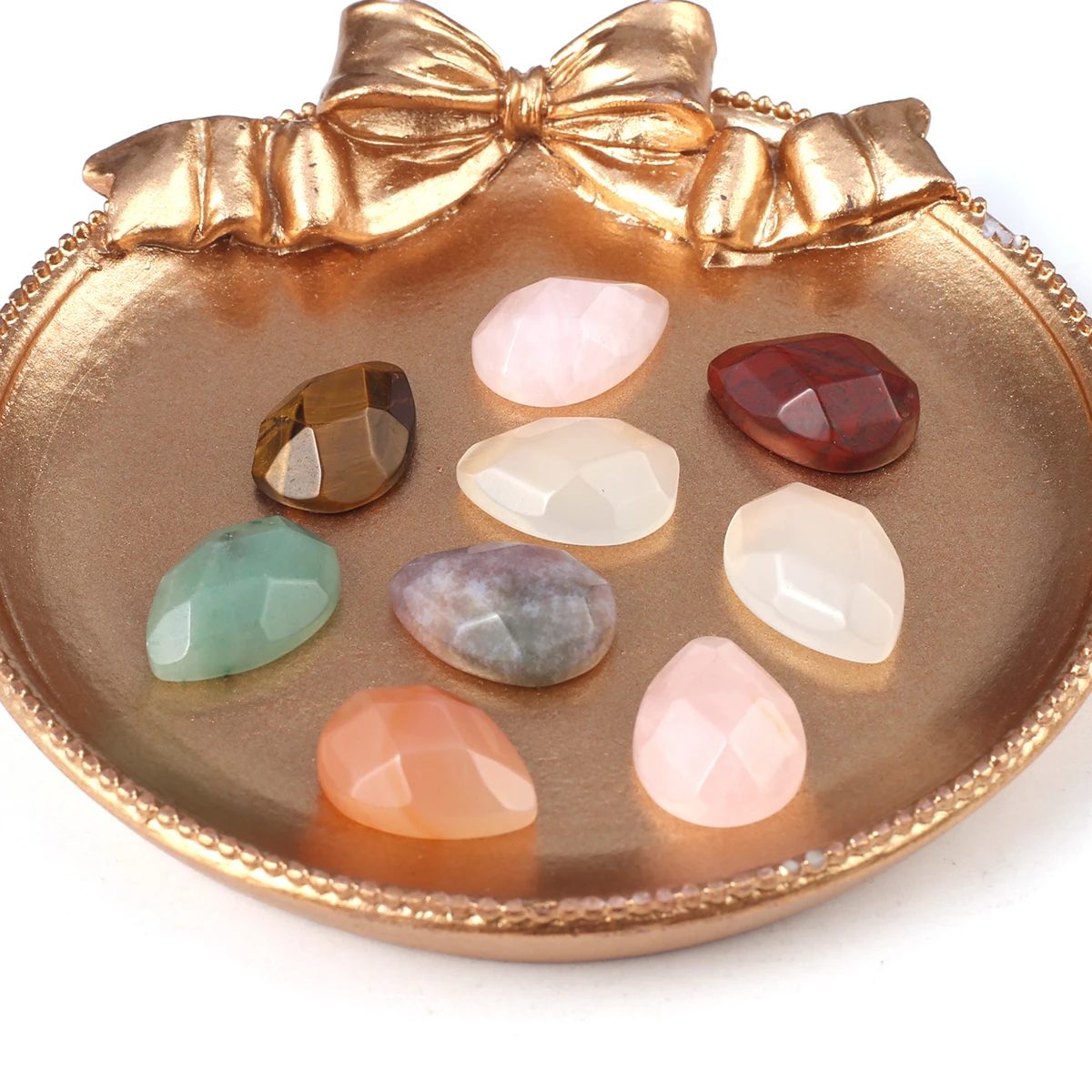 30PCS Wholesale Natural Stone Water Droplet Shape Faceted Cabochon Interface for Making Necklace Ring Jewelry Findings