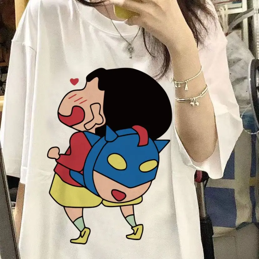 

New Bandai Kawaii Anime Short Sleeve Cute Cartoon Crayon Shin Chan Summer Printed Short Sleeved T Shirt Loose Versatile Top