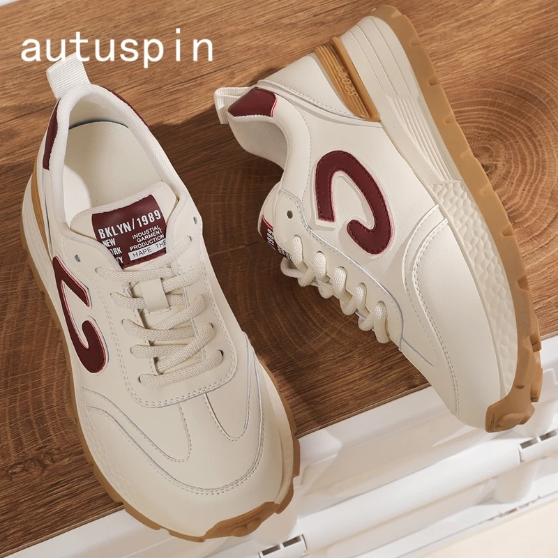 

AUTUSPIN 4cm Women's Vulcanize Shoes Spring Summer Genuine Leather Platform Female Chunky Sneaker High Brand Fashion Sneakers