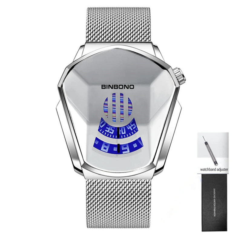 BINBOND Men's Stylish Luminous Quartz Watch with Steel Mesh Band and Touch Screen