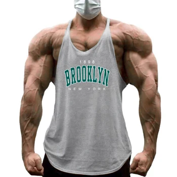 1898 Brooklyn New York Print Gym Fitness Shirt Cotton Breathable Sleeveless Sport Vests Men Bodybuilding Muscle Y-back Tank Tops 2