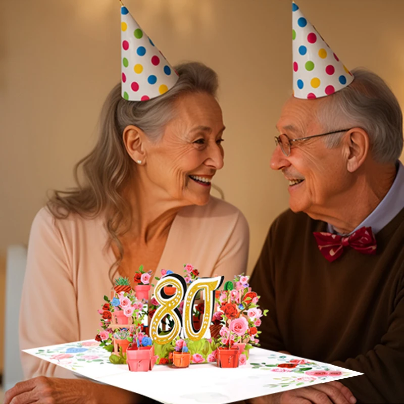 Greeting Cards Cartoon 3D Ballon Blossom Pop Up 50/60/70/80/90/100 Anniversary Card For Birthday Valentine's Day