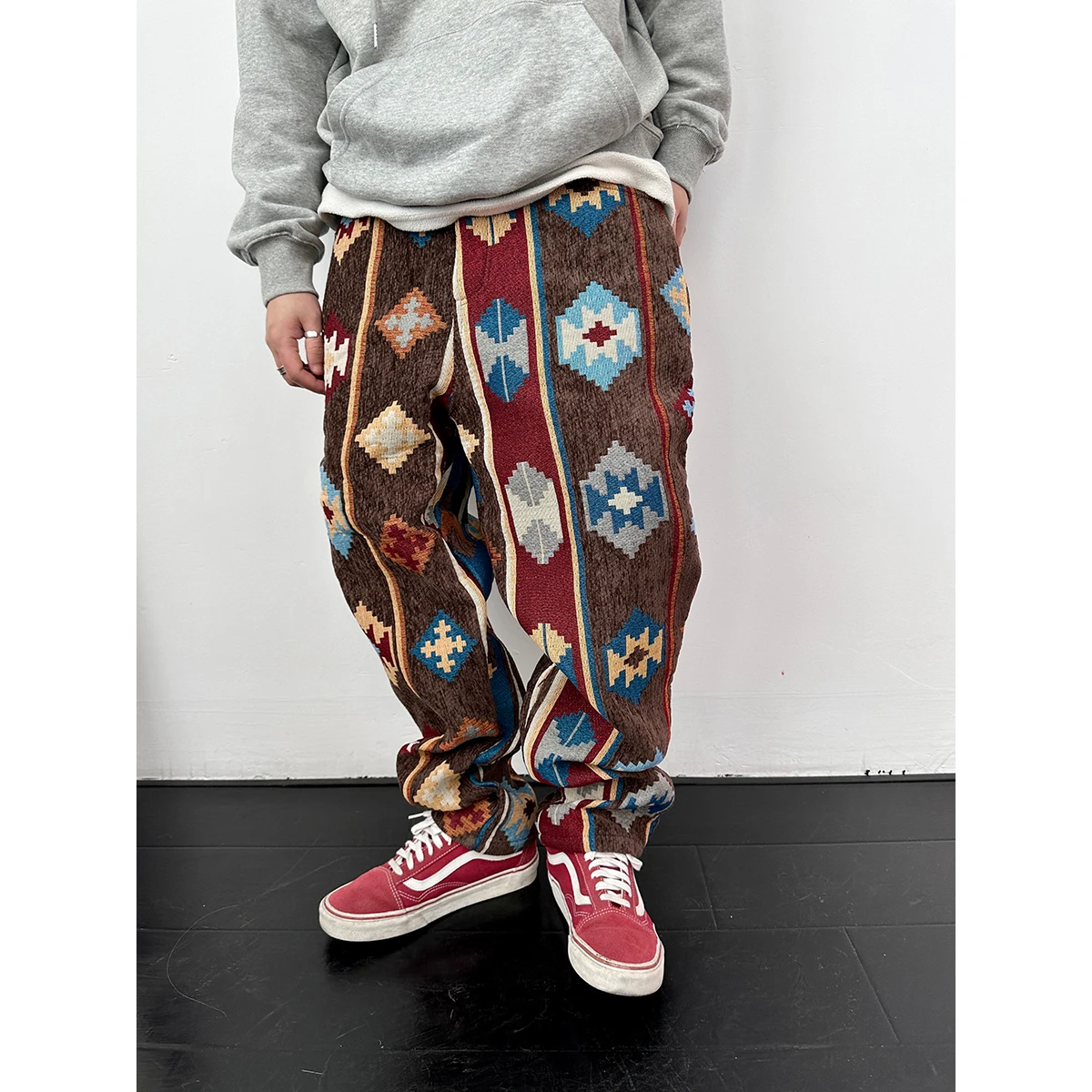 Men Casual Pants American Streetwear Geometric Pattern Ethnic Style Jacquard Cargo Trousers Harajuku casual pants