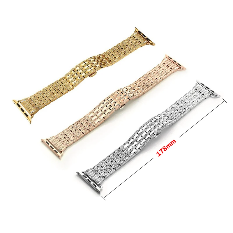 Luxury Diamond Metal Strap For Apple Watch Ultra 49mm 8 7 41/45mm For iWatch Series 6 5 432 44 40mm 42 38mm Stainless Steel Band