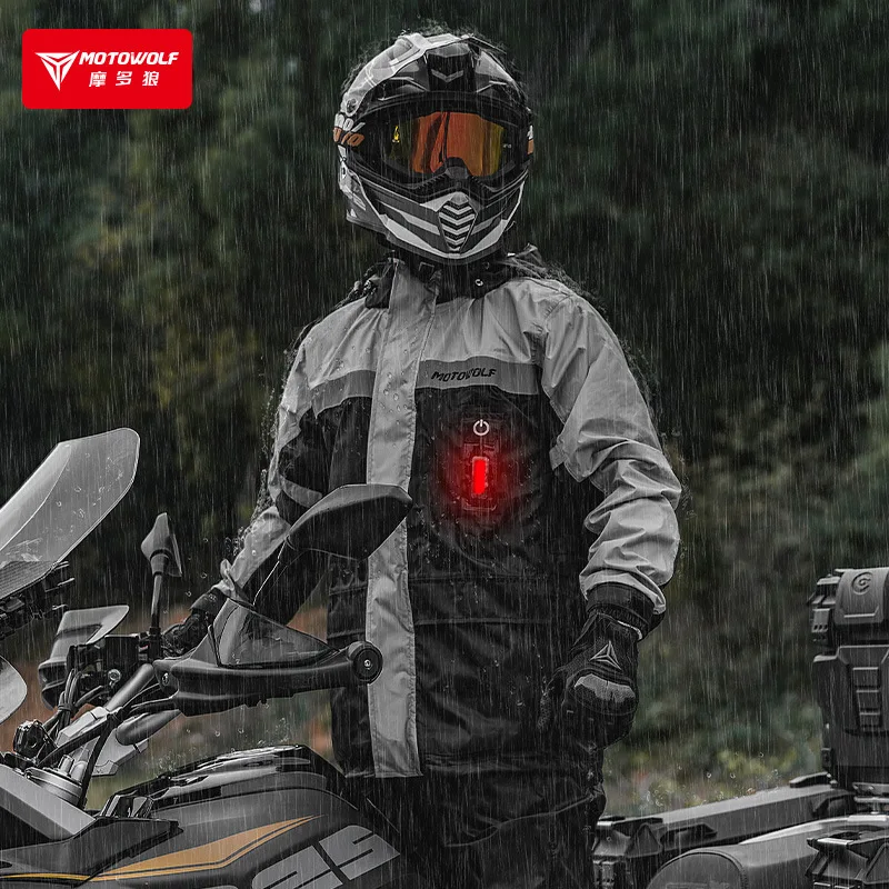 Motowolf Motorcycle Rain Coat Waterproof Motorcyclist Raincoat Men Women Outdoor Biker Rain Suits with LED Waring Light