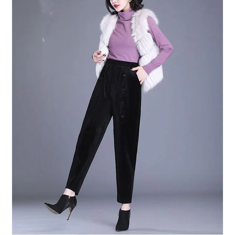 Autumn Winter New Women's Fashion Simplicity Solid Color Pockets Button Commute All-match Loose High Waist Casual Harem Pant