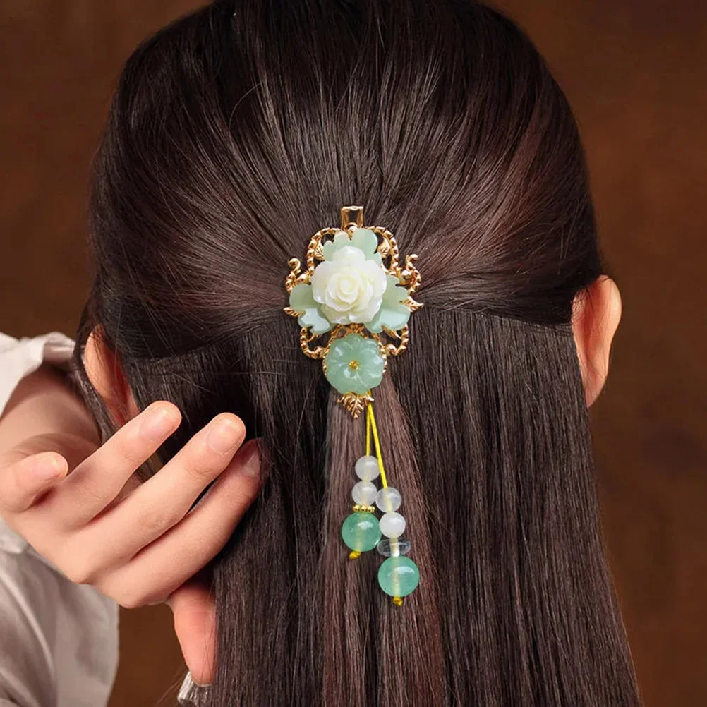 

Glass Flower Hair Clips Tassel Hairpins Vintage Barrette Chinese Hair Accessory