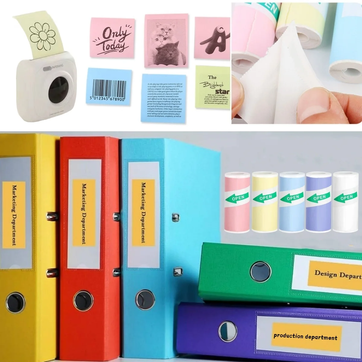 미니 잉크리스 프린터용 HD 컬러 자가 접착식 감열 스티커 용지 57×25mm, 메모, 업무, 사진 및 메모에 이상적