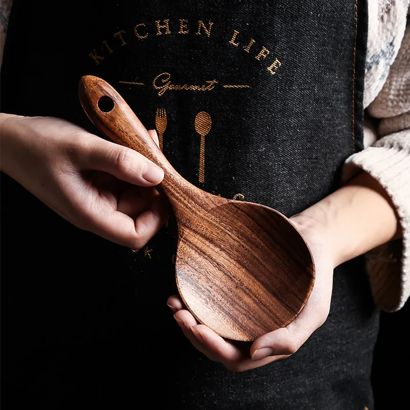 Teak Natural Wood Tableware Spoon Handled Wooden Rice Wooden Ladle Kitchen Tool Cooking Spoon Tablespoon