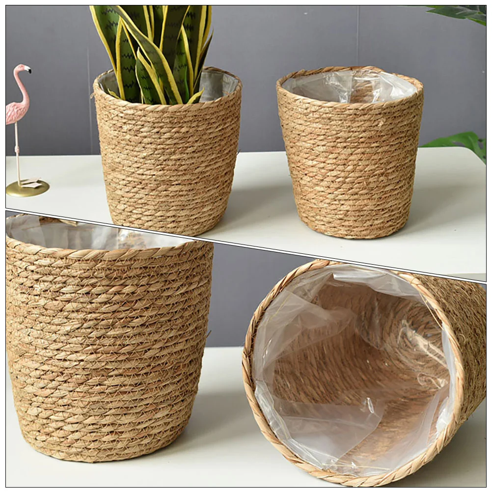 

Straw Woven Basket Waste Paper Bin Seagrass Basket Planter Basket Flower Pots Woven Storage Basket Sundries Container