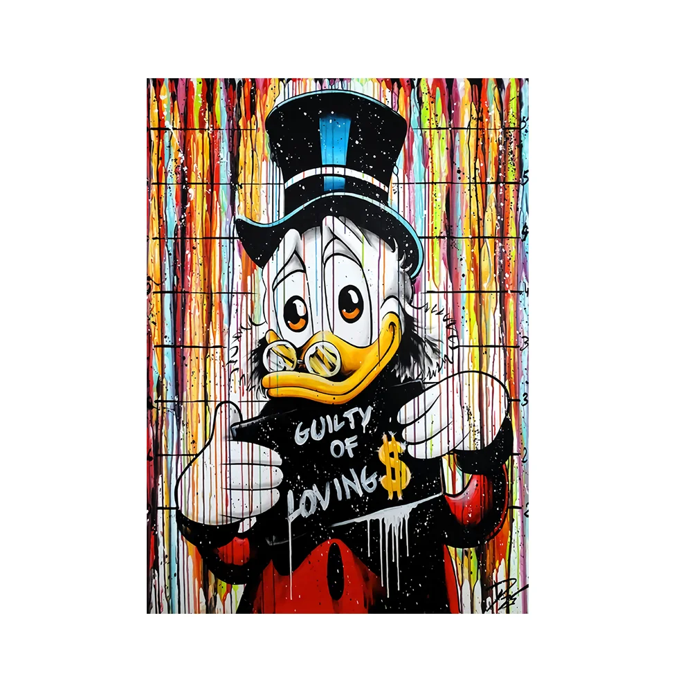 ドナルドダックのグラフィティアートキャンバス,壁の絵画,動物の