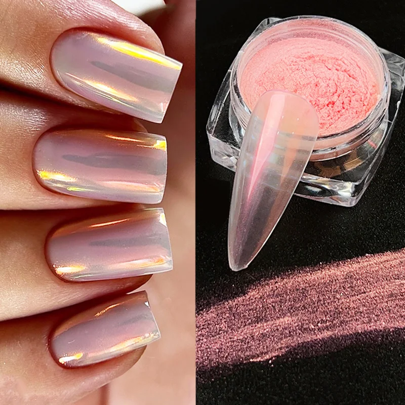 Nail Powder Aurora Pearl Nude Pink White Nails Glitter Dust Chrome Moonlight White Rubbing on Powder Shell Mirror Pigment Nail Art Supplies