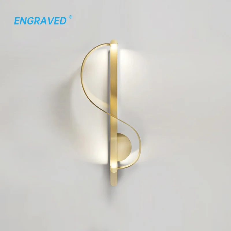 

Креативная настенная лампа в скандинавском стиле с гравировкой, медный S-образный декоративный бра для стен, гостиной, спальни, столовой, комнатный декоративный светильник