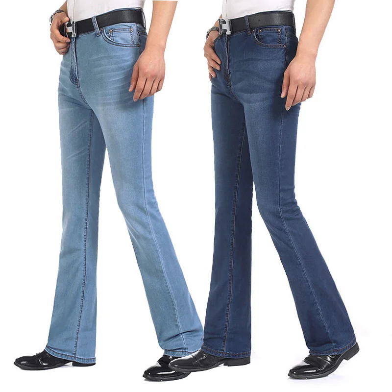 Men's High Quality Business Casual Boot Cut Jeans Mid Waist Flares Semi-Flared Bell Bottom Pants Size 27-38 4