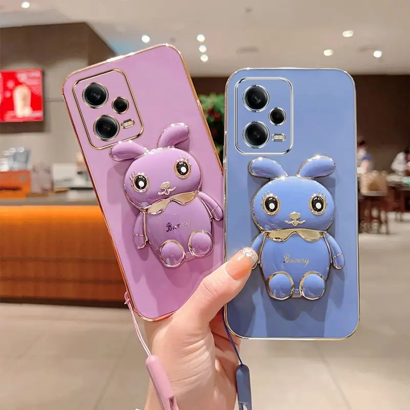 Custodia Per Telefono Per Xiaomi Redmi Note12 Redmi Note11 Redmi Note10 Redmi Note 9 Redmi Note 8 Placcatura Square Rabbit Holder Stand Cover