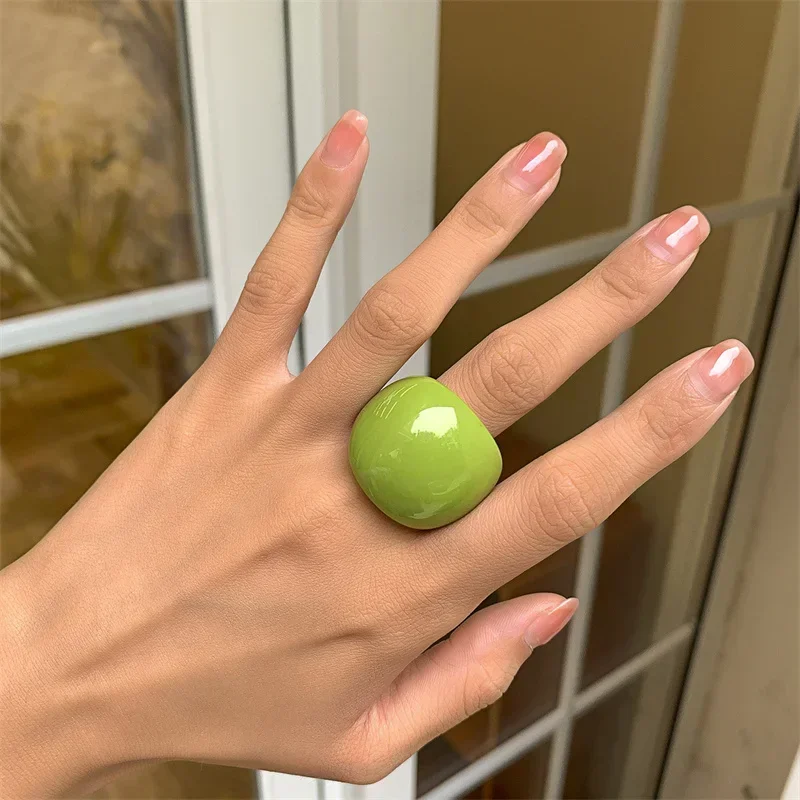 Classic Candy Color Acrylic Ring Exaggerated Geometric Ring Hand Jewelry Wholesale Women's Accessories 1