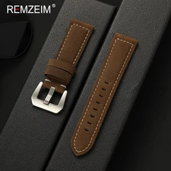 Vintage Crazy Horse Leather Watch Strap - Classic Sport Style Band - 26mm (Dark Brown)