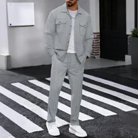 Ensemble pantalon gaufré à manches longues pour hommes, couleur unie, de haute qualité, à la mode, confortable avec double poche, cardigan de style vêtements, nouvelle collection 3
