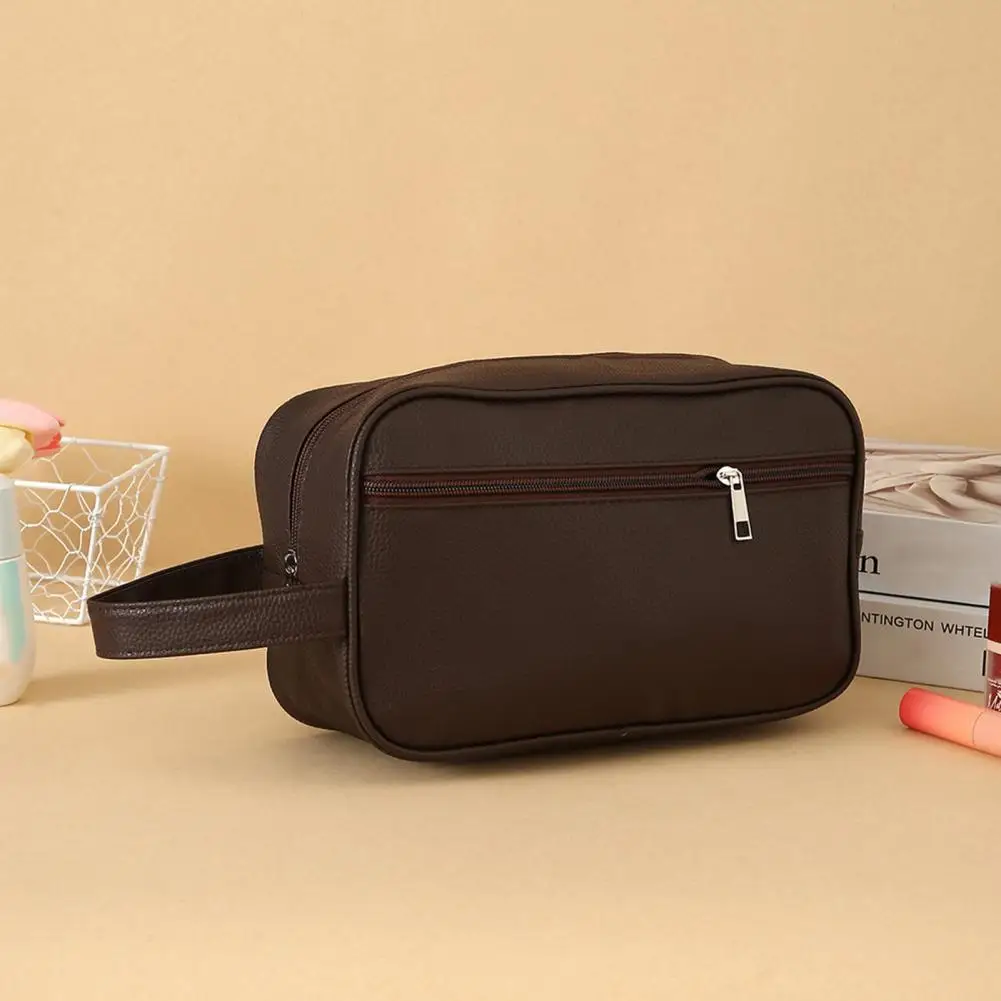 

Portable Toiletry Pouch Plaid Faux Leather Cosmetic Storage Bag with Zipper Closure for Makeup Brushes Tools for Outdoor