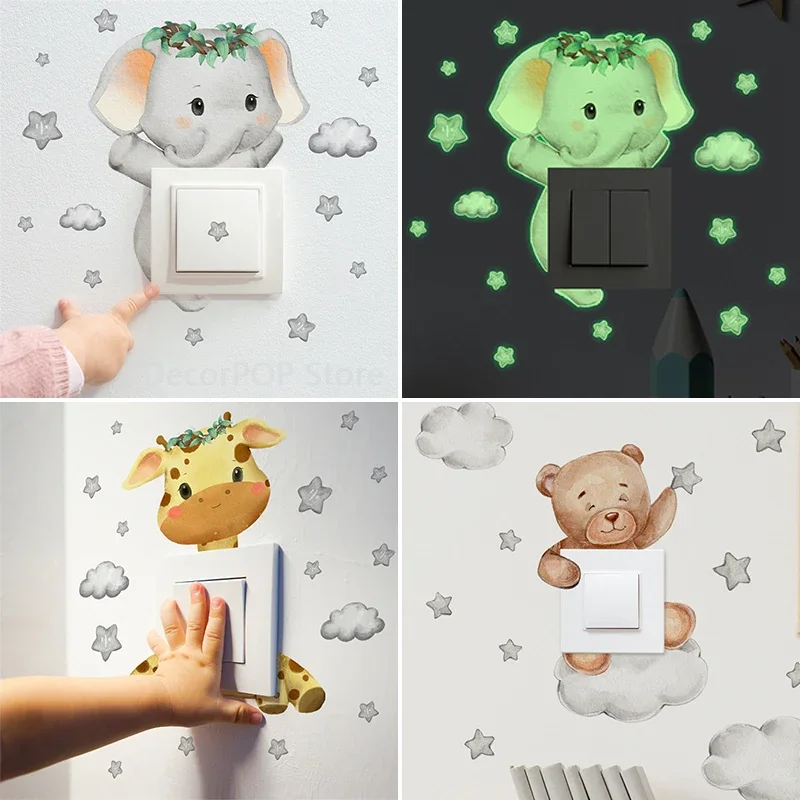 Luminous Giraffe Bear Elephant Star Switch Sticker Kid Baby Bedroom Decoration Self-adhesive Home Decor Wallpaper Wall Decals luminous wall stickers wall stickers vinyl decal stickers