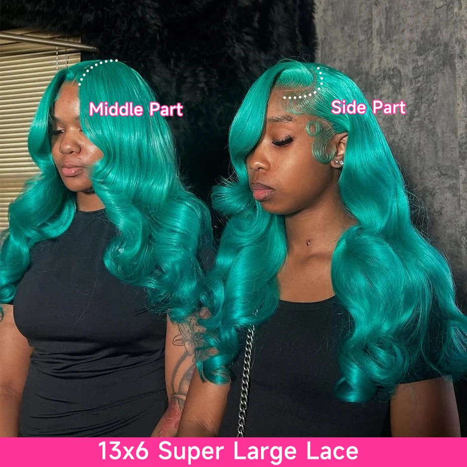 13x6 Teal Ocean Blue Lace Front Wig Human Hair Body Wave Transparent Lace Frontal Wigs For Women Remy Turquoise Hair 38 40 inch 2