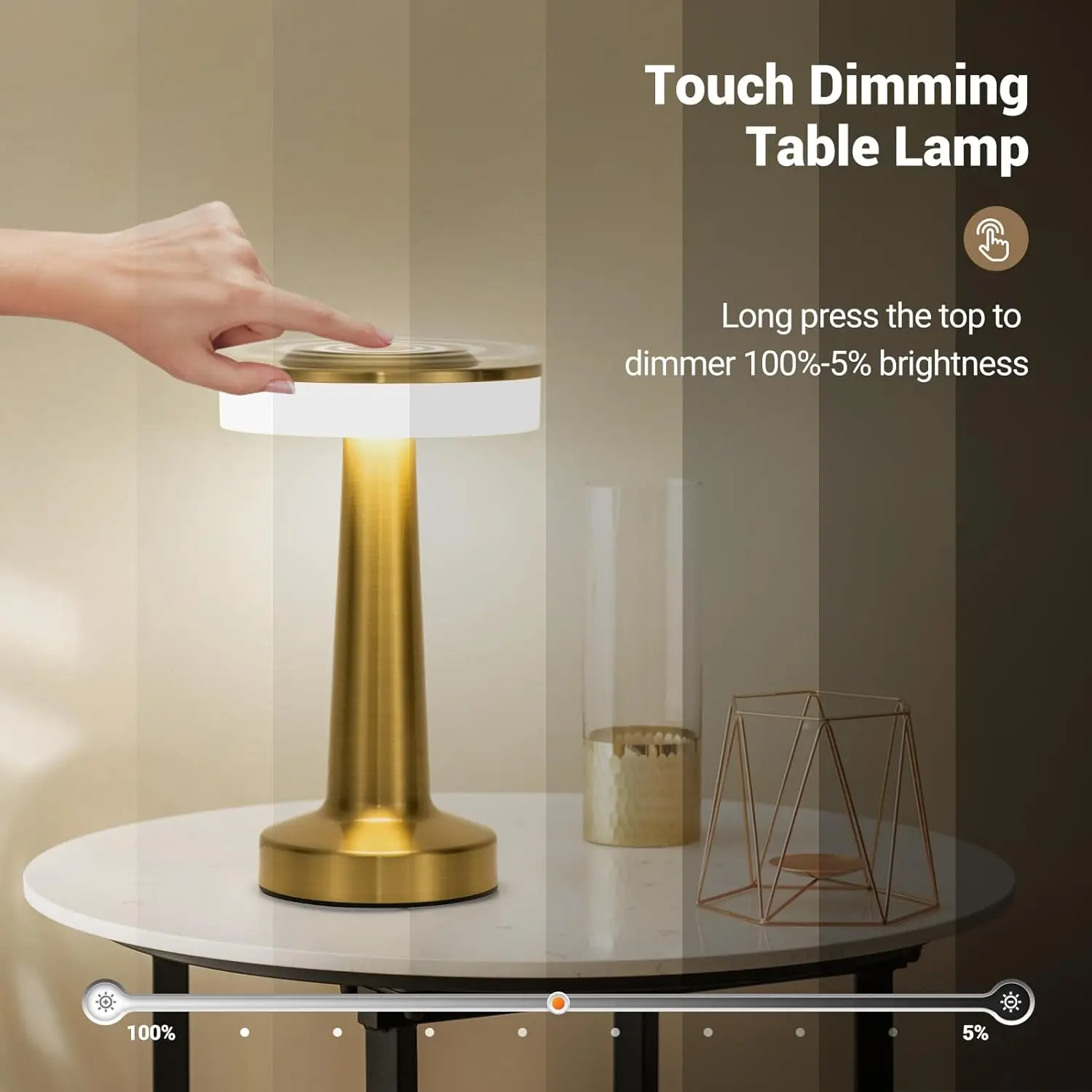LED Table Lamp Touch Sensor Rechargeable Desktop Night Light Wireless Reading Lamp for Restaurant Hotel Bar Bedroom Decor Light 2