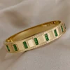316L Stainless Steel Geometric Green Zircon Bangles Bracelets for Women Cuff Fashion Wrist Jewelry Gifts Accessories 4