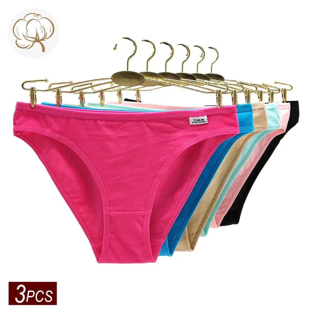 3pcs Soft Cotton Underwear Women Panties Sexy Bikini Brief Shorts Underpant Solid Panty Female Intimates Girl Briefs