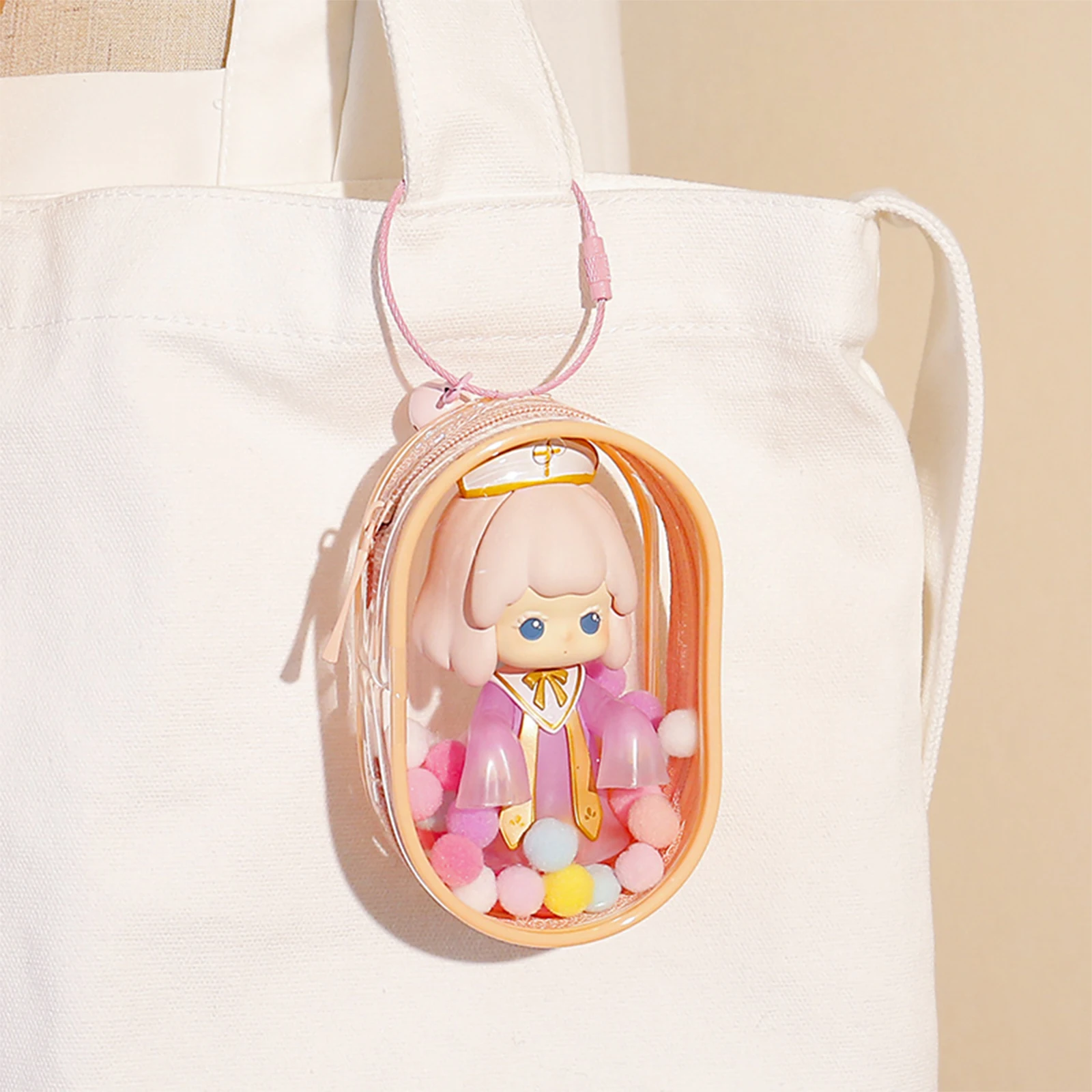 Thicken Transparent PVC Clear Pouch Mystery Box Organizer Box Keychain Bag Doll Organization Toy Storage Case With Plush Ball
