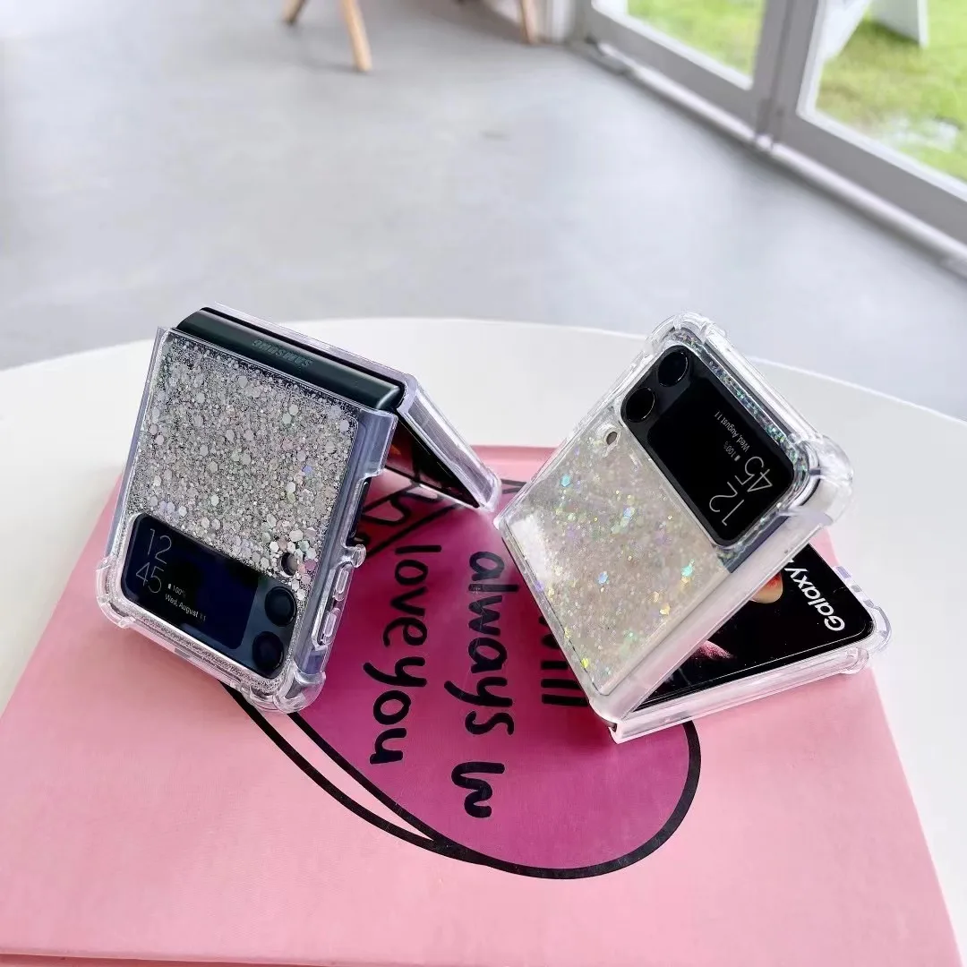 Shine Glitter Jelly Phone Case Per Samsung Z-Flip 3 Flip4 Fold3 Fold4 Split Type Full Cover Skinny Shell Body Protection