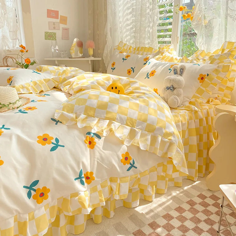 

Brushed Bedding Set Ruffle Lovely Duvet Cover Set Princess Style Bed Skirt 4-Piece Set Queen Bedding Set King Size Bedding Set