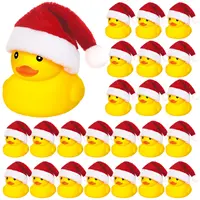24/36/48 Pcs Christmas Rubber Ducks with Christmas Hats Small Bathtub Yellow Ducks Bath Toys for Baby Shower Holiday Decor Xmas 1