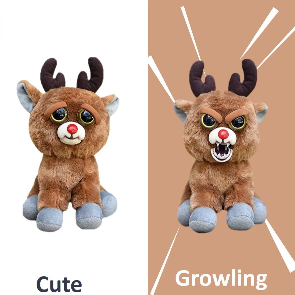 

Feisty Pets Toys Xmas Deer Funny Face Changing Bear Christmas Gift for Kids Soft Toys Angry Tiger Animals Doll Stuffed Plush Toy