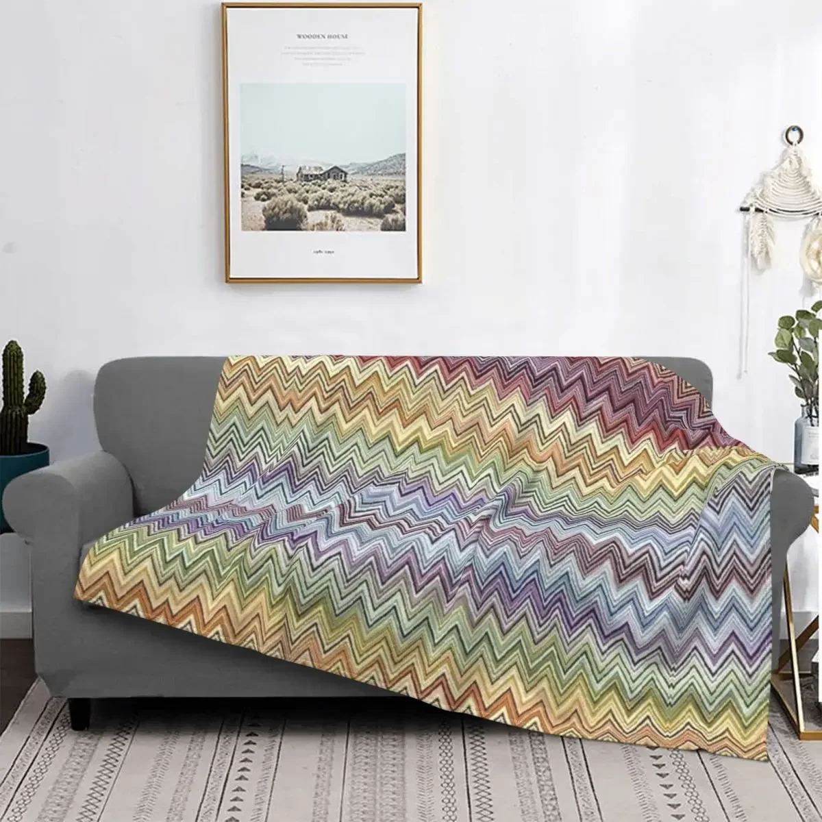 

Boho Chic Modern Zigzag Blankets Breathable Soft Flannel Autumn Geometric Multicolor Throw Blanket for Couch Outdoor Bedding
