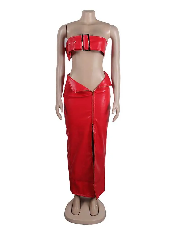 2 Stück Sets Frauen Outfit Luxus elegante Sommer Leder rock und kurz geschnittene Set Nachtclub tragen sexy Outfits Großhandel Drops hippin – Detail 15
