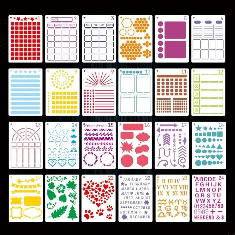 F42d 24PCS Planner Stencils DIY 노트북 스크랩북 일기 용 DIY 드로잉 템플릿