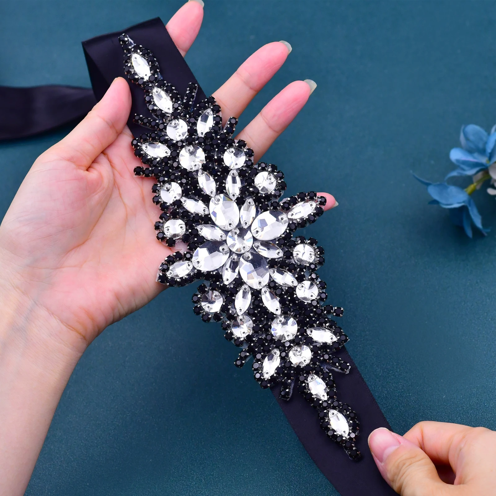 Luxury Diamond Sash Wedding Accessories Bridal Belt Women's Party Black Dress Sash Holiday Gift S01B