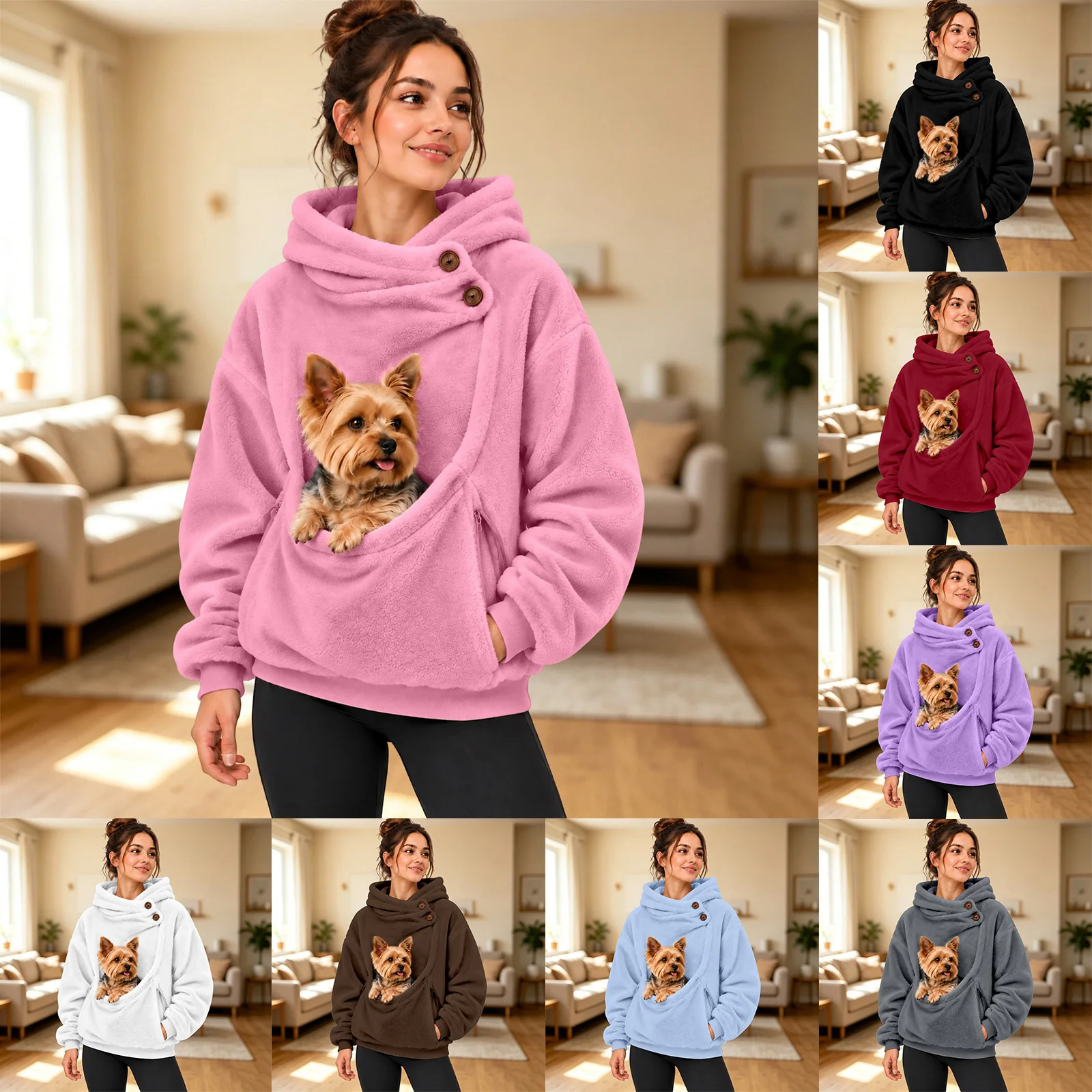Women Casual Plush Solid Color Pet Pocket Half Zipper Hoodless Sweatshirt Funny Pullover Polyester Sweatshirt Women